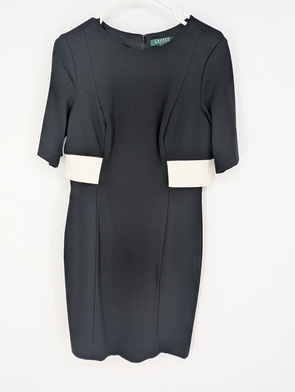 Lauren Ralph Lauren Women's 10 Black White Color block Sheath Dress Quiet Luxury